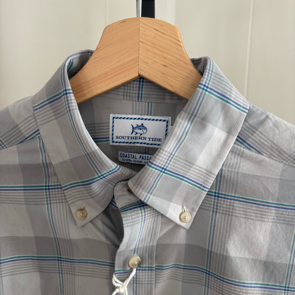 Southern Tide NWT Lakeridge Plaid Sports Shirt Men's Small Seagull Gray *NOTE